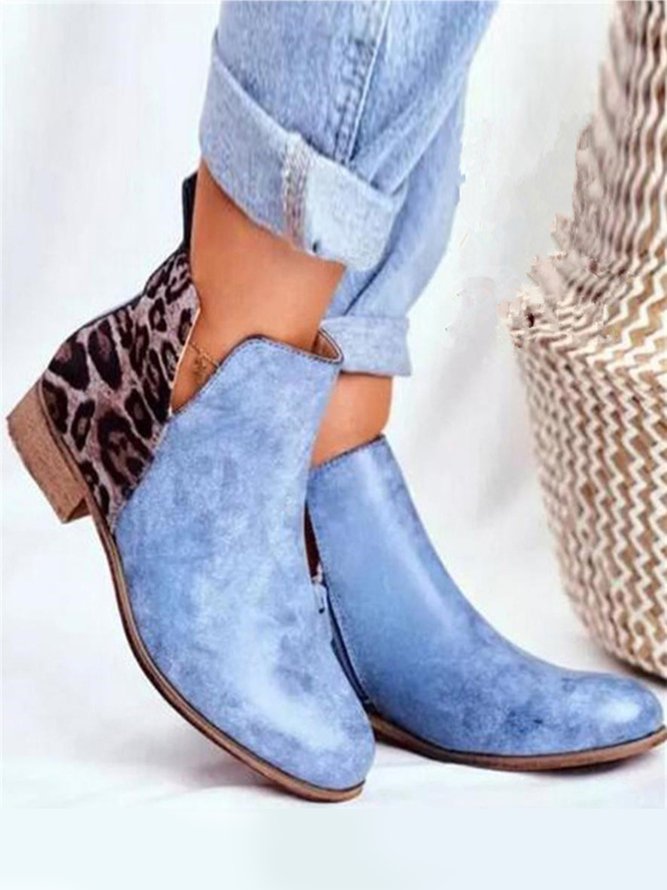 Leopard Print Chunky Heel Booties