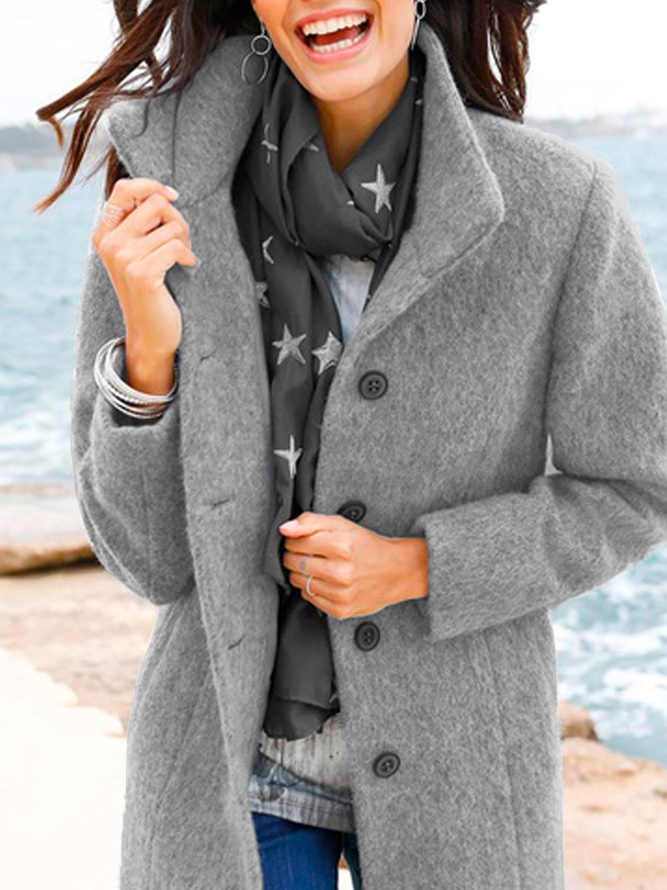 Women Casual Plain Autumn Natural Micro-Elasticity Daily Standard Mid-long Regular Size Overcoat