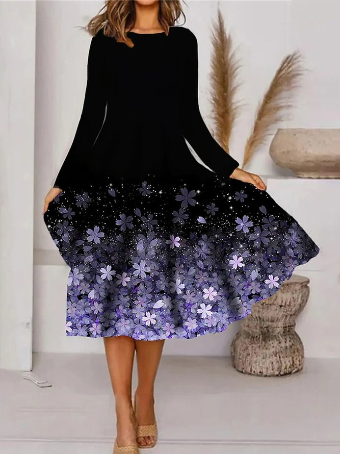 Casual Floral A-Line Long Sleeve Dress