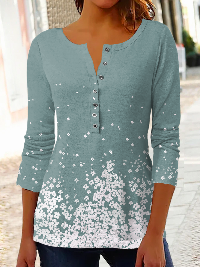 Long Sleeve Casual Floral Tunic Tops