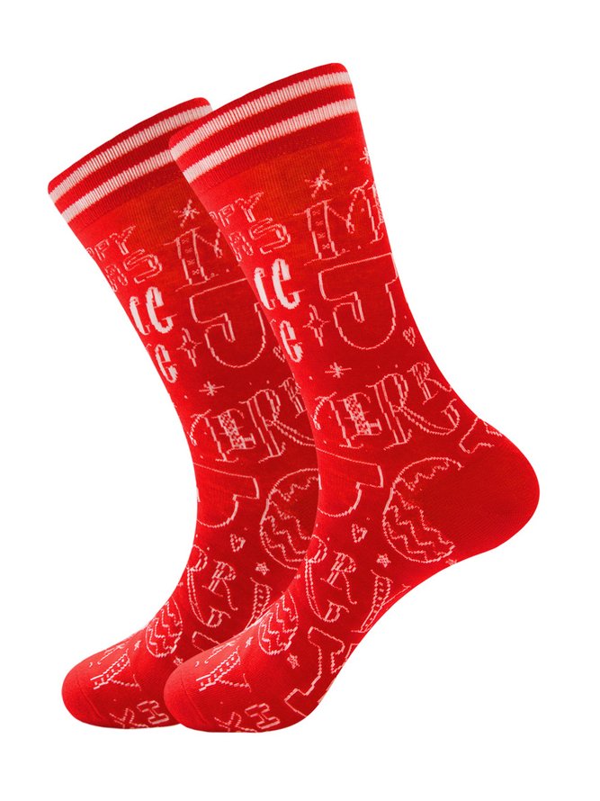 Christmas Cotton Jacquard Santa, Elk, Snowflake Pattern Socks, Festive Matching Red Socks Xmas Socks