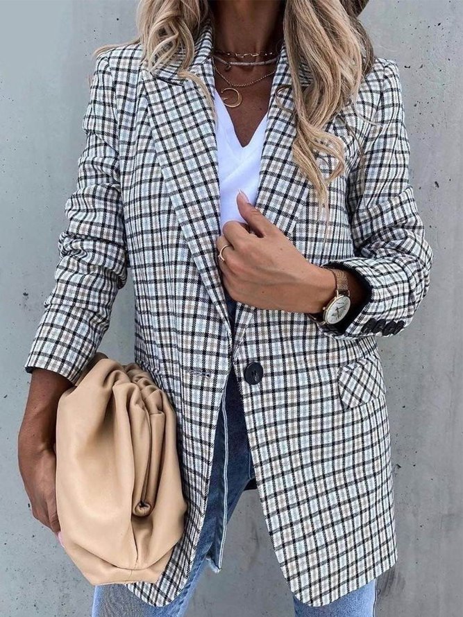 Plaid Long Sleeve Buttoned Casual Suit