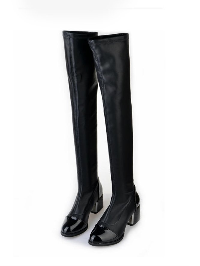 Black Sexy Leather Stretch Sock Boots Over the Knee Boots