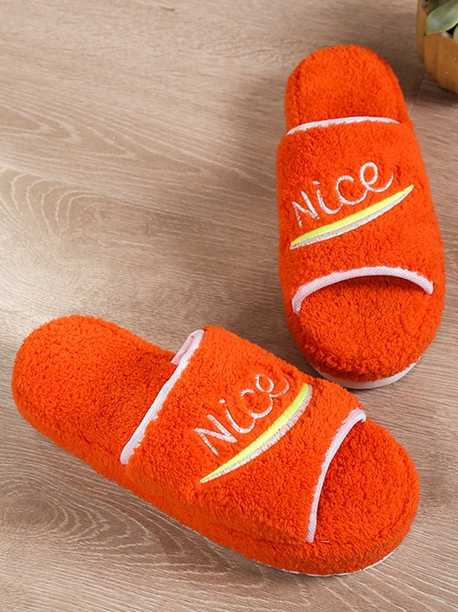 Alphabet NICE Embroidered Furry Slippers