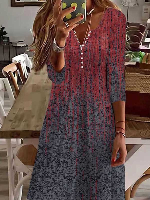 Abstract V Neck Casual Dresses