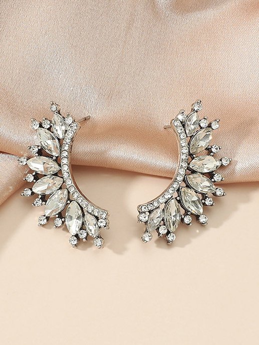 Banquet Party Half Rounded Diamond Geometric Earrings Everyday Commuter Matching