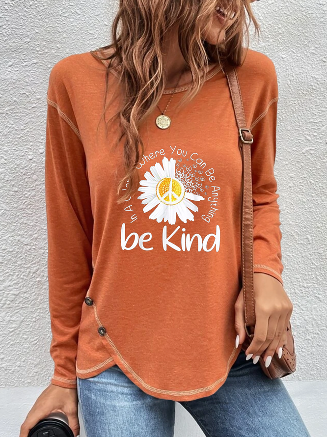 Be Kind Printed Daisy Casual T-Shirt