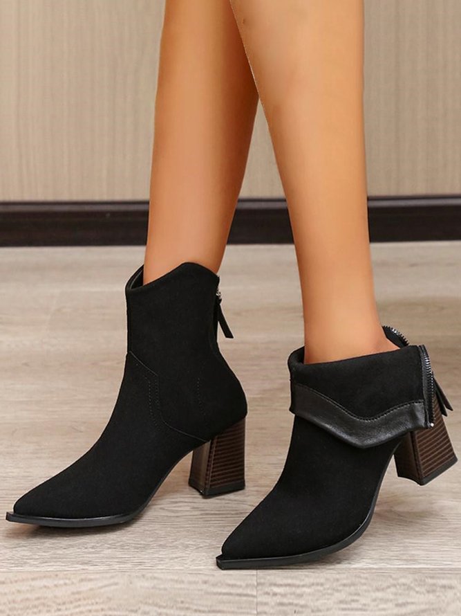 Anti-Suede Block Heel Pointed Toe Boots