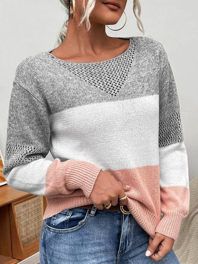 Color Block Long Sleeve Crew Neck Casual Sweater