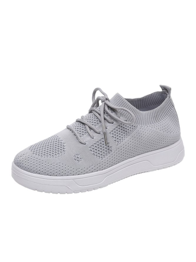 Thick Sole Lace Up Flying Knit Lazy Slip-On Casual Sneakers
