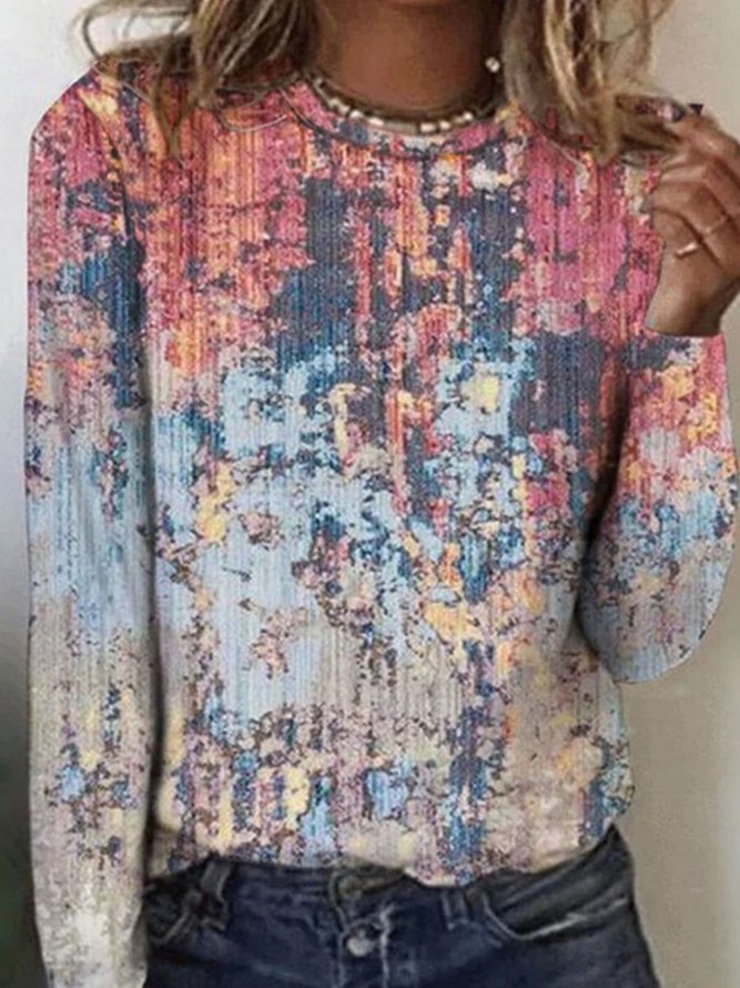 Casual Crew Neck Long sleeve Abstract T-Shirt