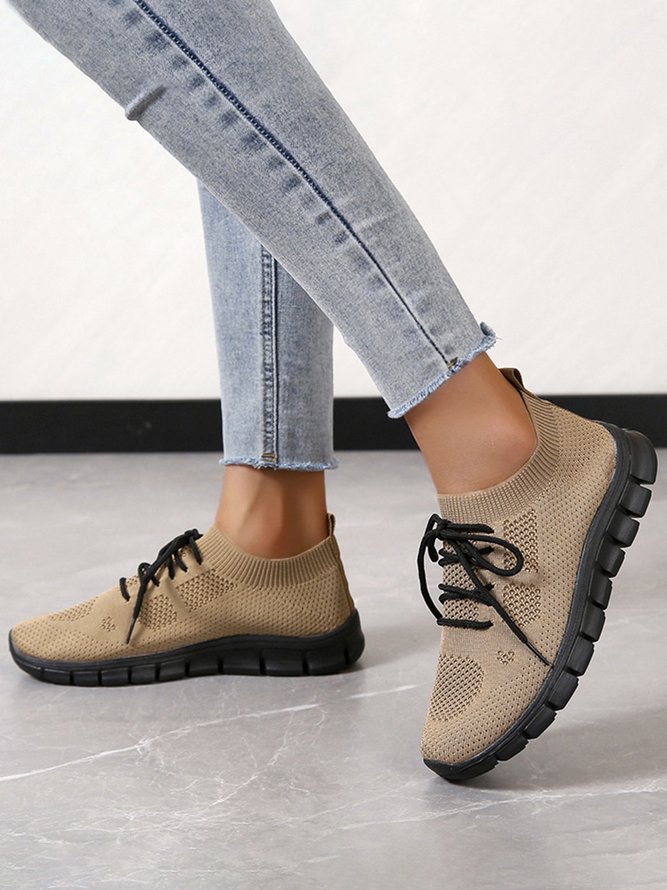 Thick Sole Lace Up Flying Knit Lazy Slip-On Casual Sneakers