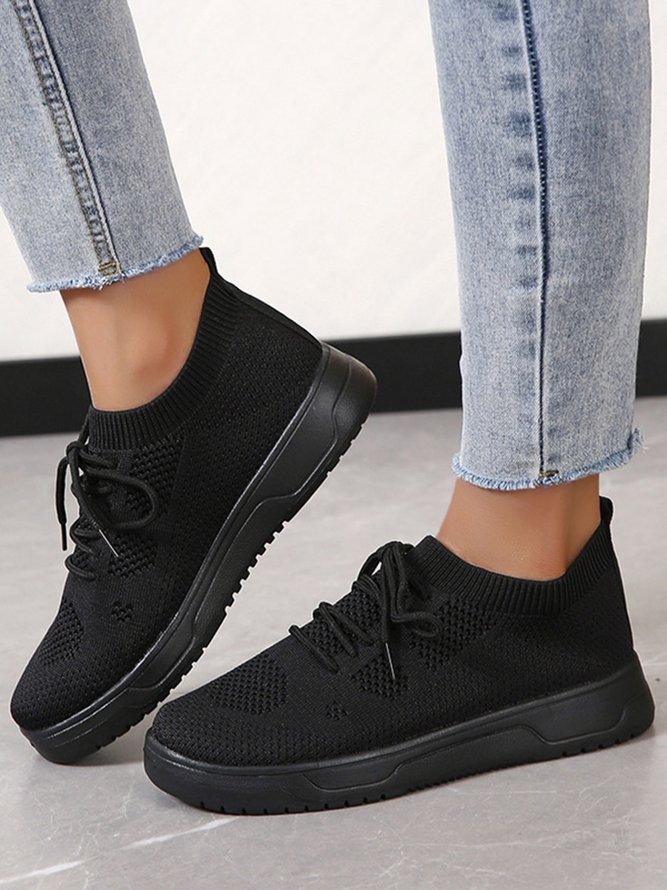 Thick Sole Lace Up Flying Knit Lazy Slip-On Casual Sneakers