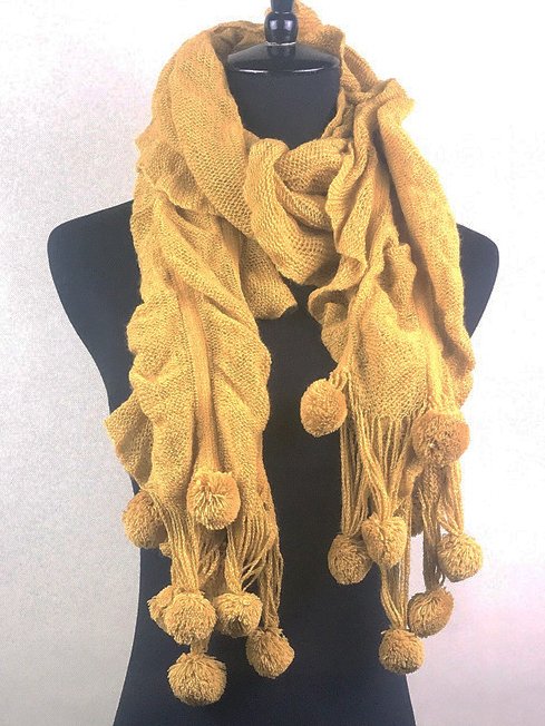Wool Knit Tassel Dandelion Hanging Ball Scarf Extra Long Scarf