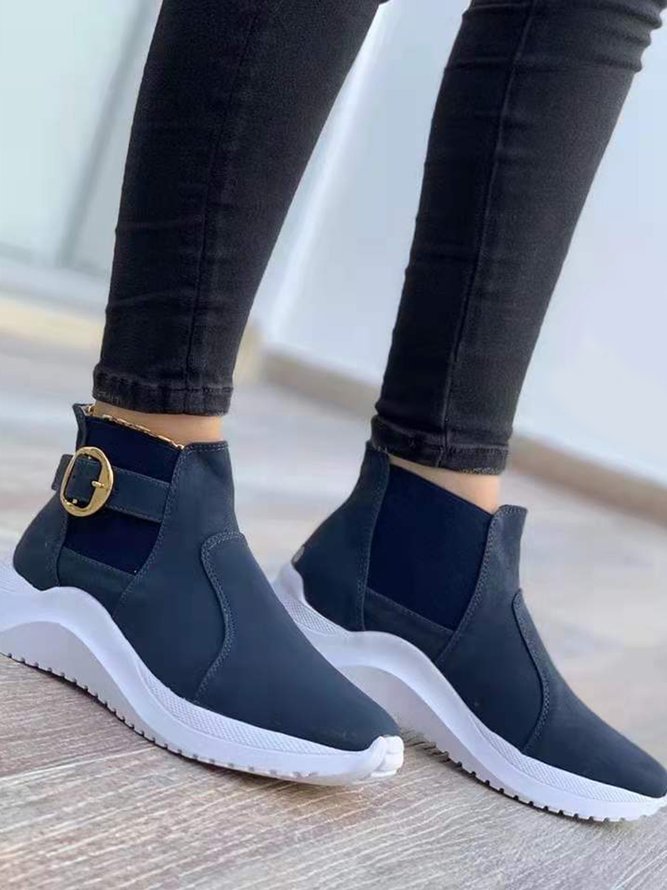 Lightweight Soft Sole Buckle Low Top Casual Sneakers Chelsea Boots