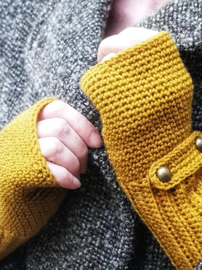 Casual Crochet Button Mittens Comfortable Half Finger Gloves Wrist Cover