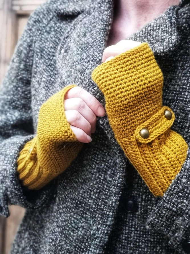 Casual Crochet Button Mittens Comfortable Half Finger Gloves Wrist Cover