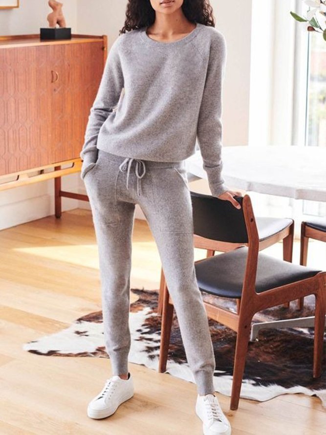 Jersey Loose Crew Neck Casual Two-Piece Set