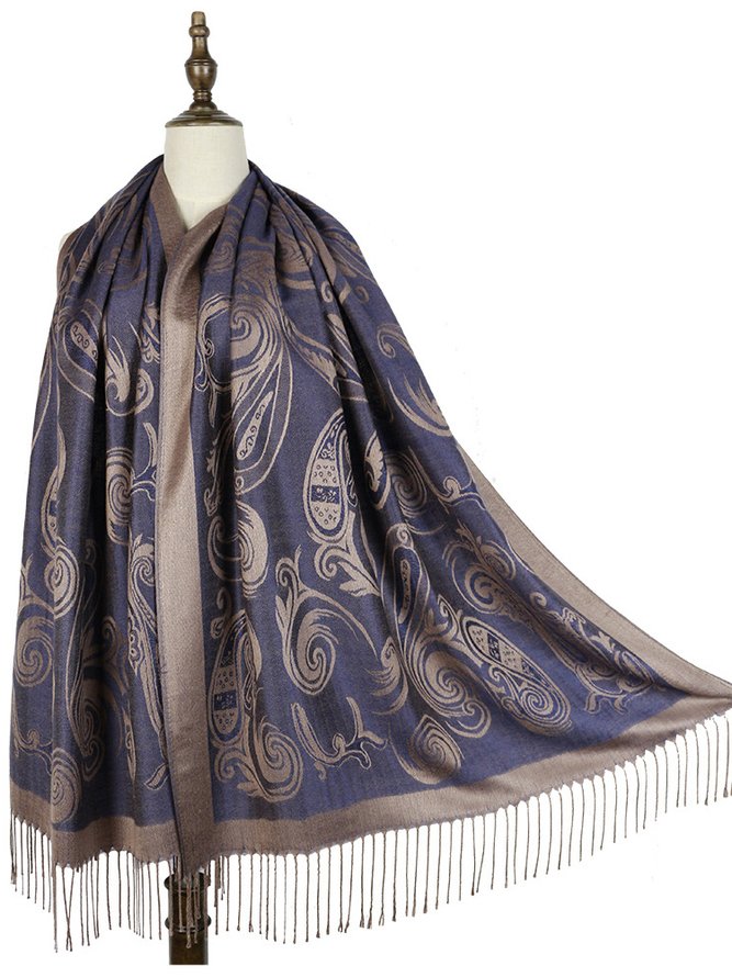 Ethnic Vintage Paisley Cashew Embroidered Long Scarf Contrast Shawl