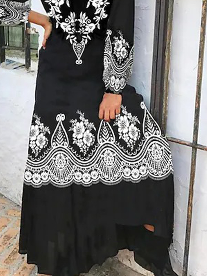 Casual Loose Ethnic Long Sleeve Dresses