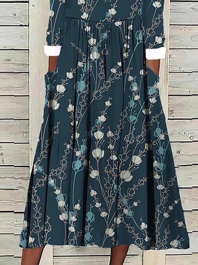Floral Casual Loose Long Sleeve A-Line Dresses
