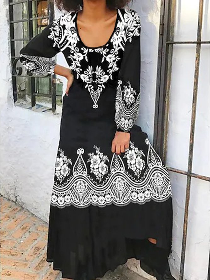 Casual Loose Ethnic Long Sleeve Dresses