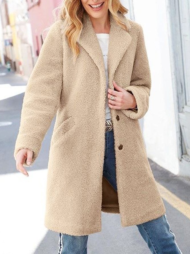 Casual Shawl Plain Collar Fluff/Granular Fleece Fabric Teddy Jacket