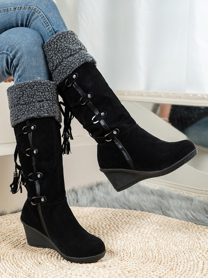 Retro Flanged Fluffy Muffin Platform Wedge Boots Wedge Snow Boots