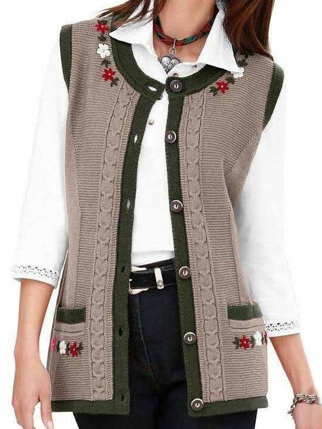 Casual Floral Embroidered Ladies Vest
