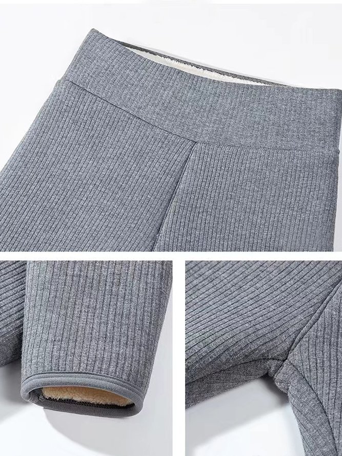 Casual Plain Fluff/Granular Fleece Fabric Pit Texture Tight Leggings