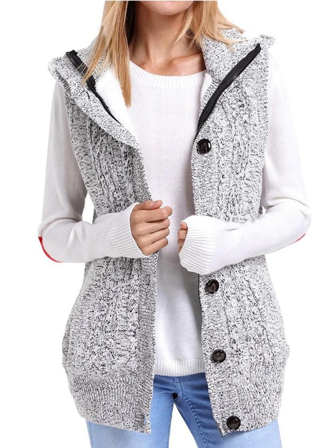 Women Casual Grey Knit Hooded Sweater Vest