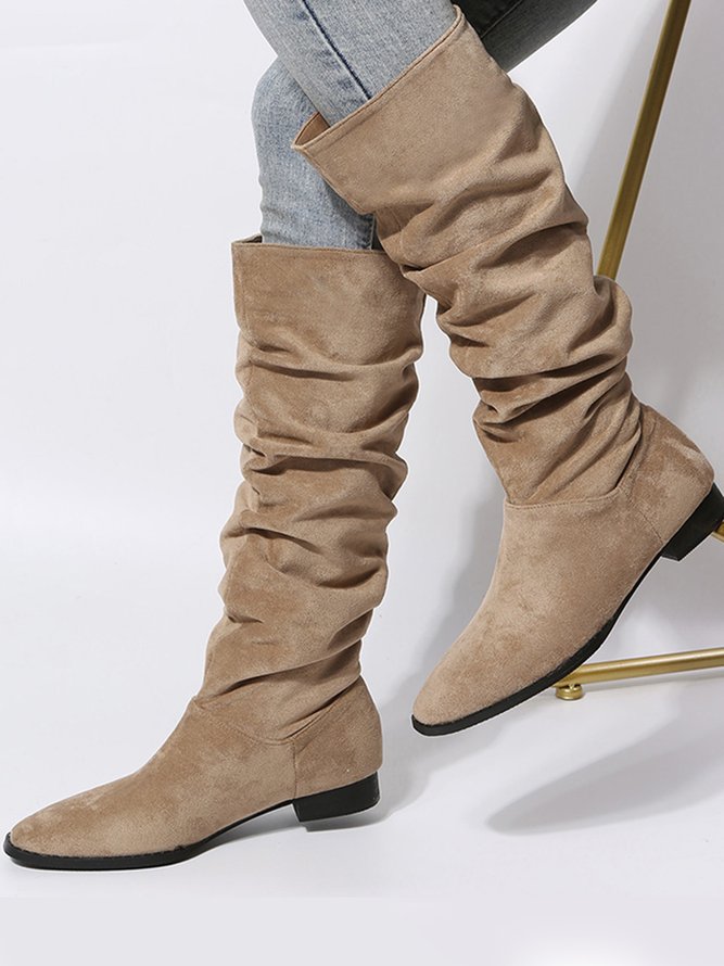 Faux Suede Solid Boots