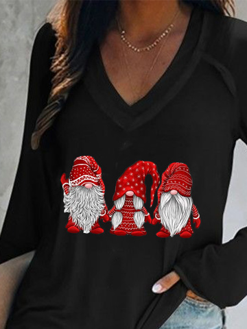 Christmas Casual Long sleeve V neck Loose T-Shirt Xmas T-shirt