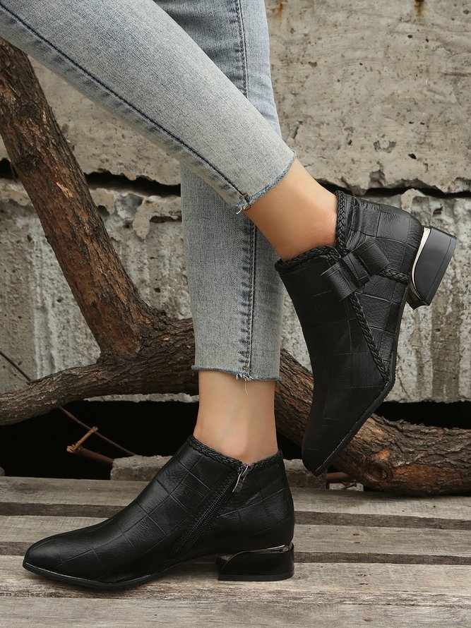 Bow Knot Chunky Heel Pointed Toe Booties