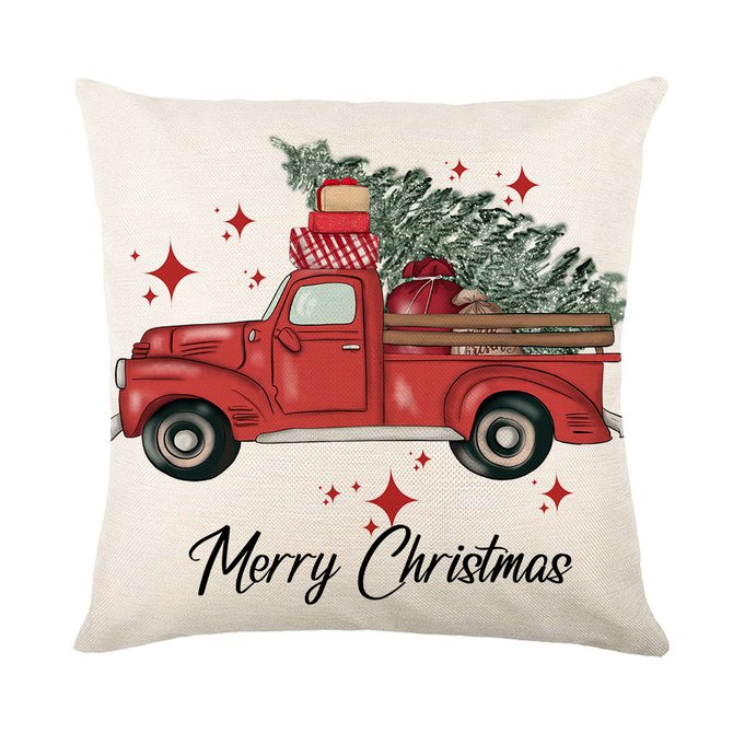 Christmas Pillow Cover Santa Christmas Tree Print Festive Party Cushion Cover