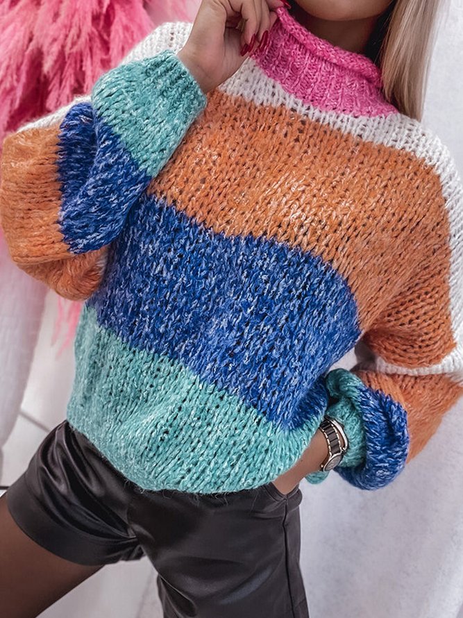 Casual Knitted Color Block Sweater