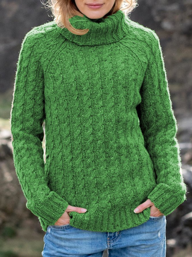 Casual Vintage Turtleneck Plain Sweater