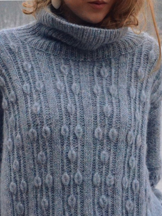 Plain Long Sleeve Turtleneck Plus Size Casual Sweater