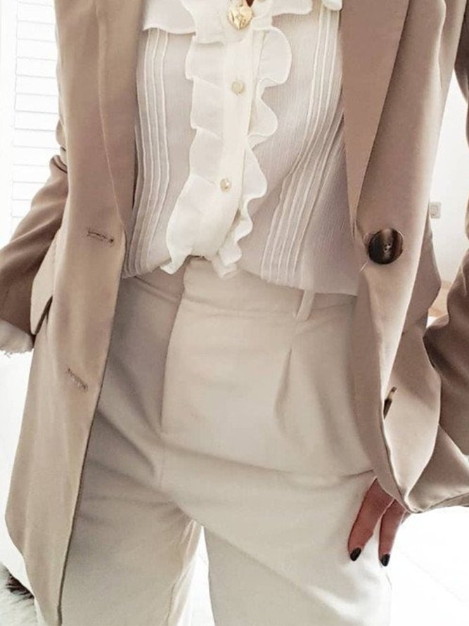Plain Long Sleeve Buttoned Casual Blazer