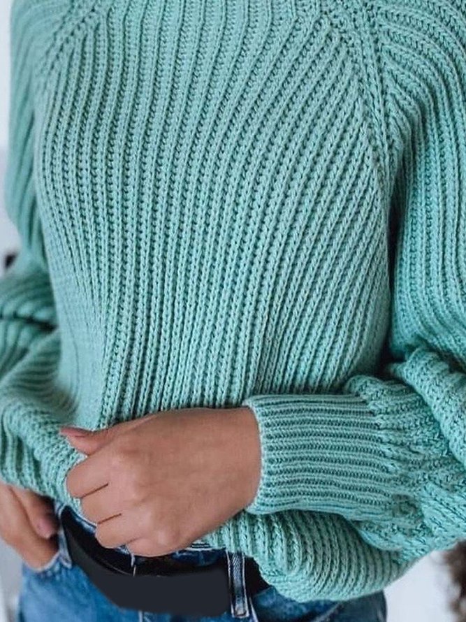 Plain Long Sleeve Turtleneck Casual Sweater