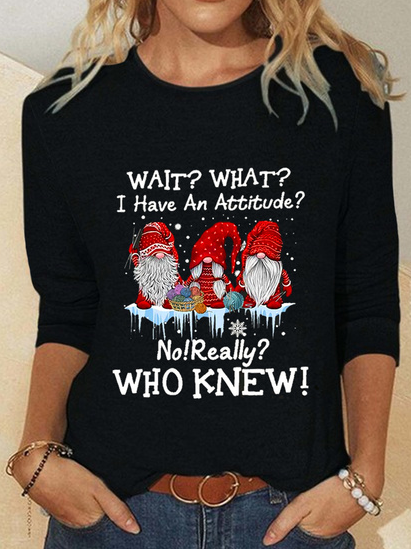 Casual Christmas Santa Claus Long Sleeve Crew Neck Printed Top T-shirt Xmas T-shirt