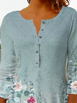 Floral Long Sleeve Casual Tunic T-Shirt