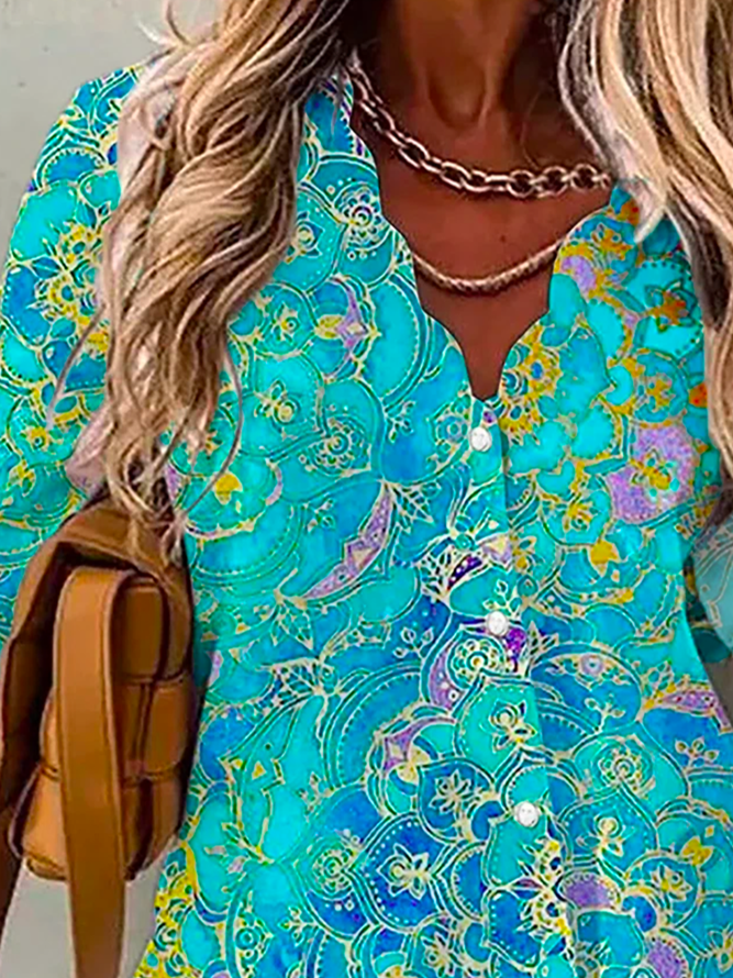 Plus size Printed Casual Long Sleeve Blouse