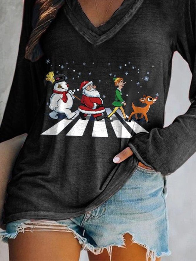 Christmas Casual V Neck Loose T-Shirt Xmas T-shirt