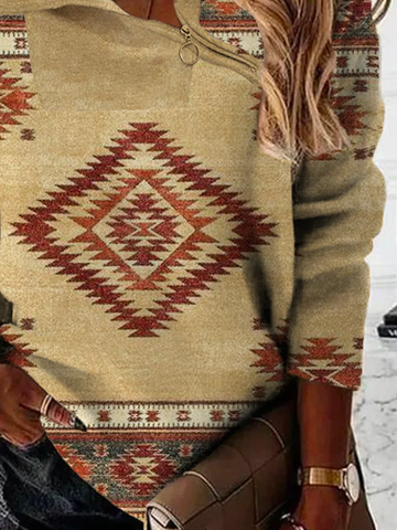 Ethnic Loose Asymmetrical Sweatshirt