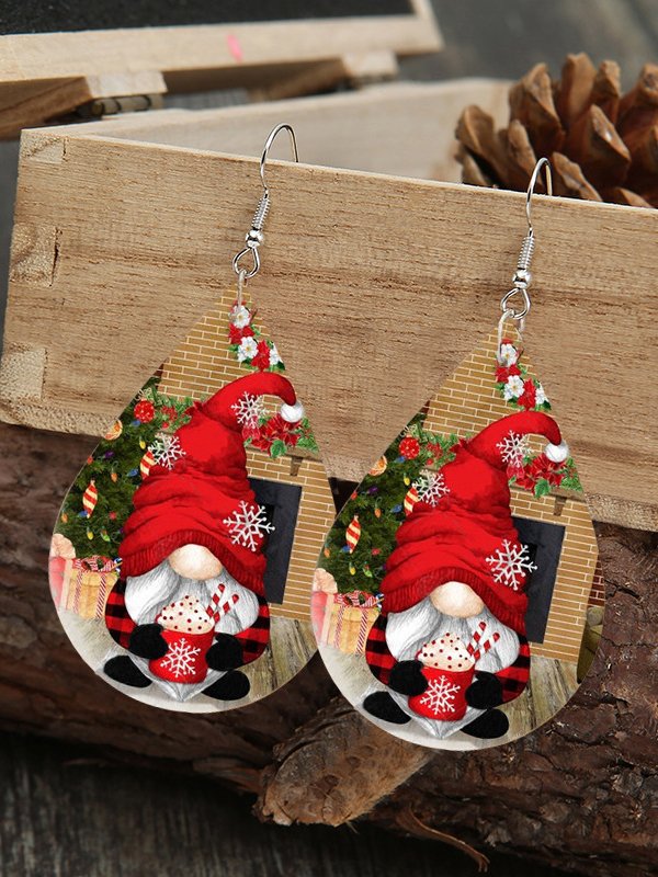 Christmas Leather Earrings Santa's Faceless Old Man Elf Pattern Earrings Xmas Earrings