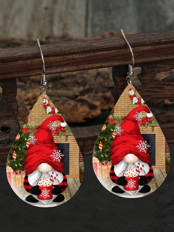 Christmas Leather Earrings Santa's Faceless Old Man Elf Pattern Earrings Xmas Earrings