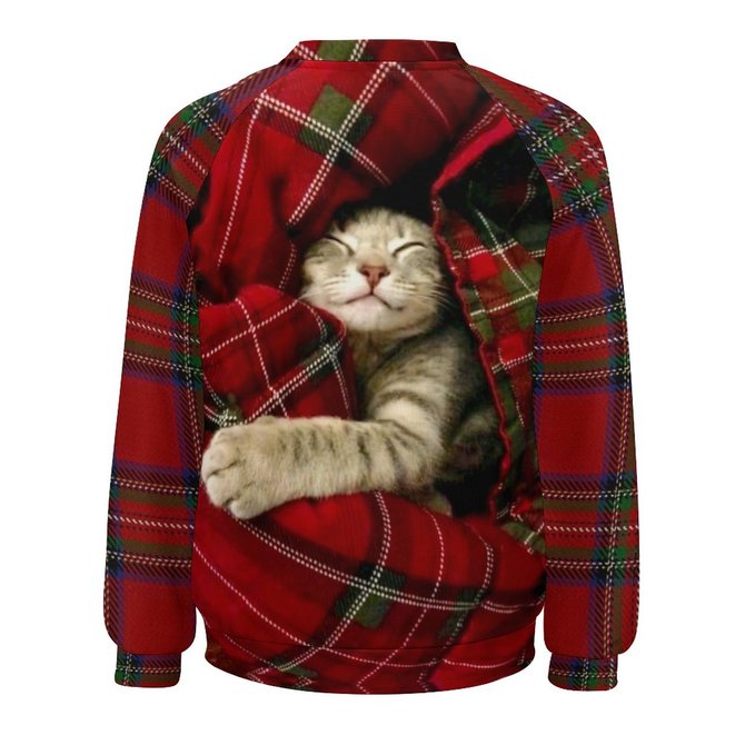 Womens Christmas Cat Crew Neck Sweatshirt