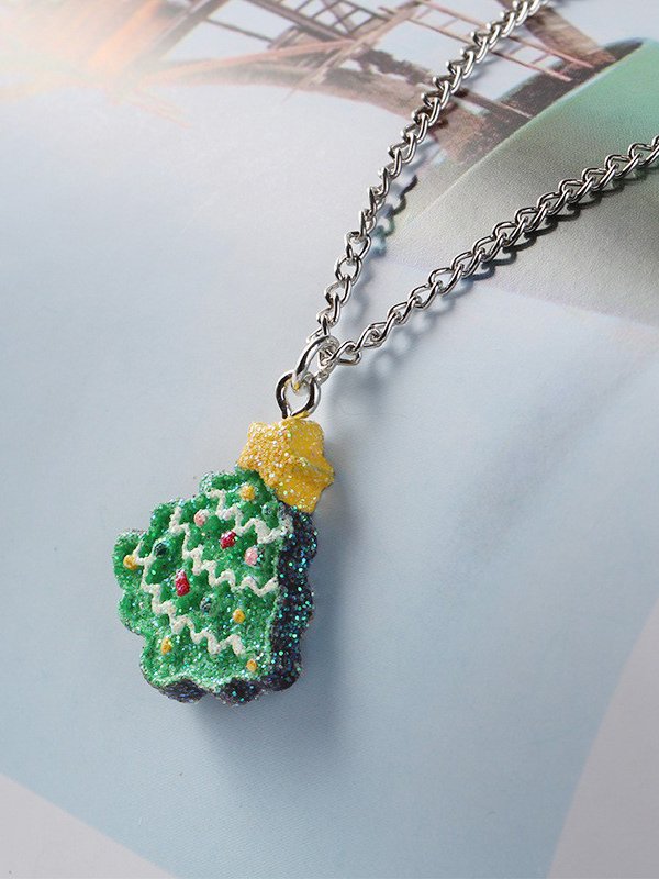 Christmas Green Crystal Christmas Tree Pattern Necklace Festive Party Pendant Jewelry Xmas Necklace
