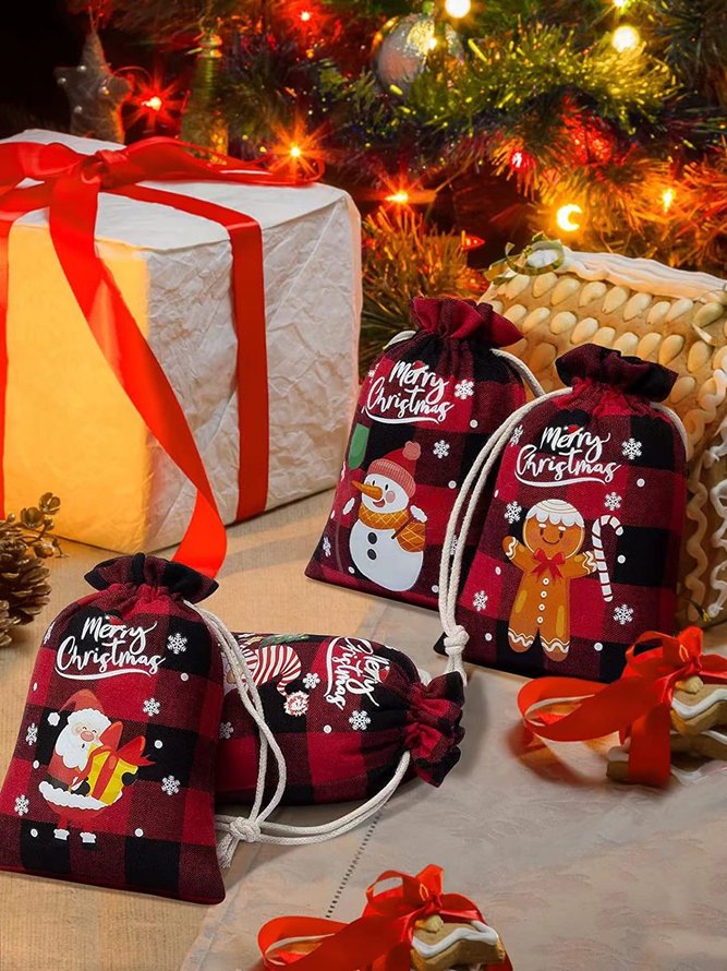 Christmas Canvas Bag Drawstring Storage Bag Candy Gift Bag Xmas Storage Bag